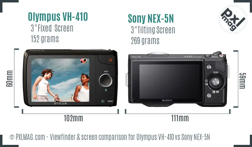 Olympus VH-410 vs Sony NEX-5N Screen and Viewfinder comparison