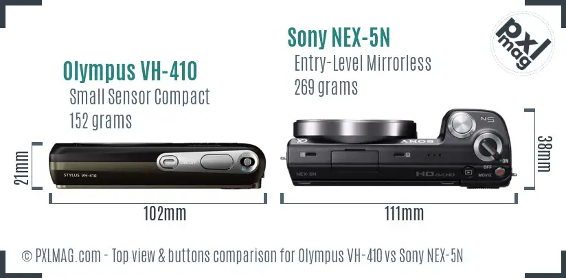 Olympus VH-410 vs Sony NEX-5N top view buttons comparison