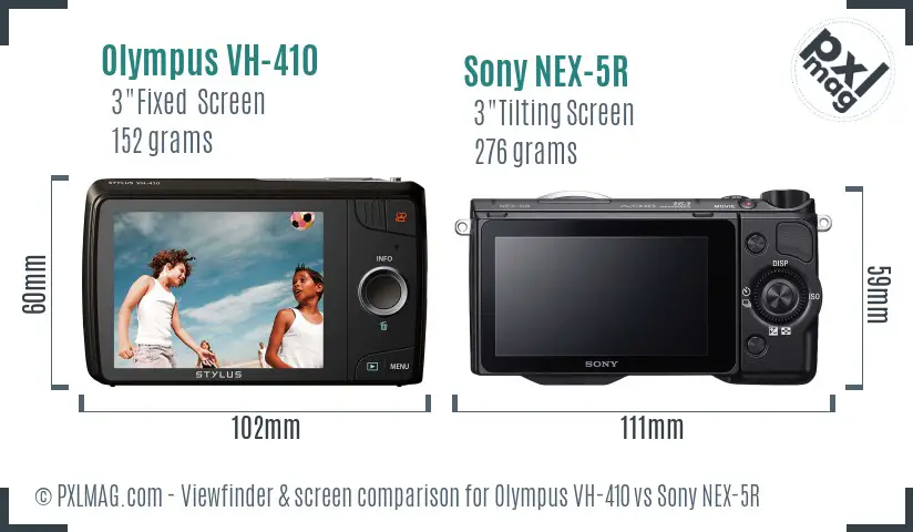 Olympus VH-410 vs Sony NEX-5R Screen and Viewfinder comparison