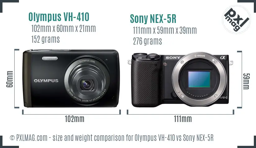 Olympus VH-410 vs Sony NEX-5R size comparison