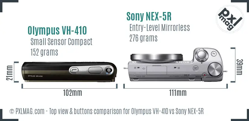 Olympus VH-410 vs Sony NEX-5R top view buttons comparison