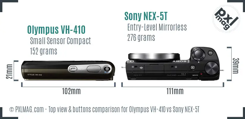 Olympus VH-410 vs Sony NEX-5T top view buttons comparison