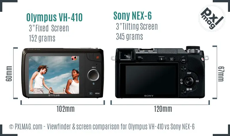 Olympus VH-410 vs Sony NEX-6 Screen and Viewfinder comparison