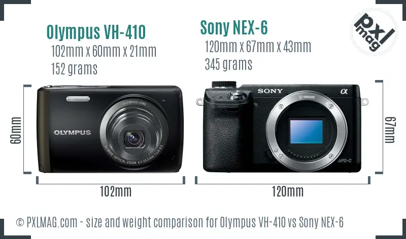 Olympus VH-410 vs Sony NEX-6 size comparison