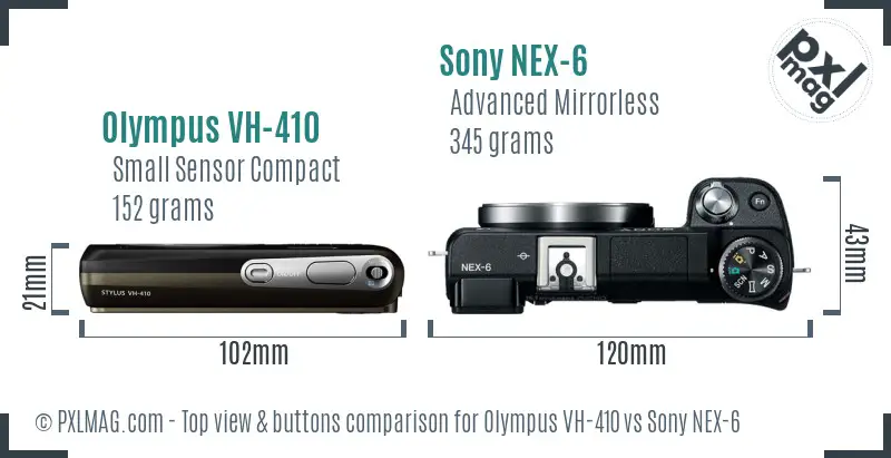 Olympus VH-410 vs Sony NEX-6 top view buttons comparison