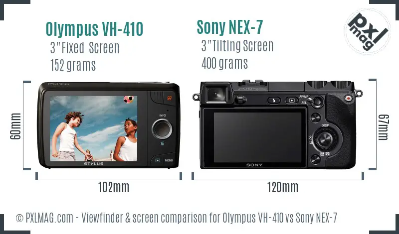 Olympus VH-410 vs Sony NEX-7 Screen and Viewfinder comparison