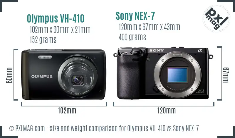 Olympus VH-410 vs Sony NEX-7 size comparison