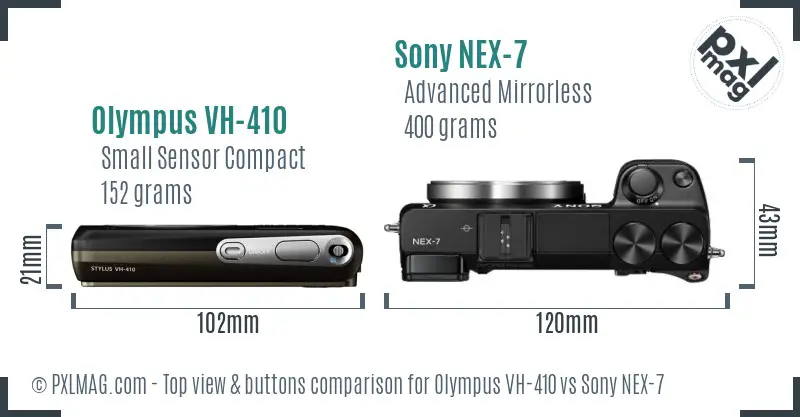 Olympus VH-410 vs Sony NEX-7 top view buttons comparison