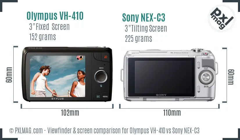 Olympus VH-410 vs Sony NEX-C3 Screen and Viewfinder comparison