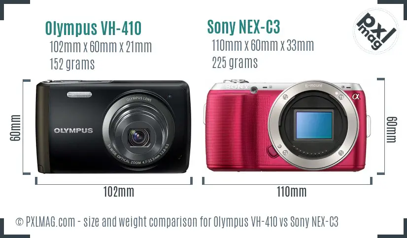 Olympus VH-410 vs Sony NEX-C3 size comparison