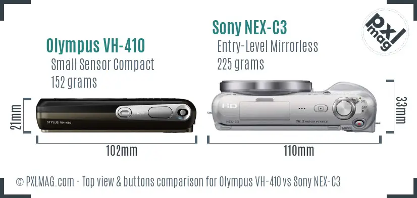 Olympus VH-410 vs Sony NEX-C3 top view buttons comparison
