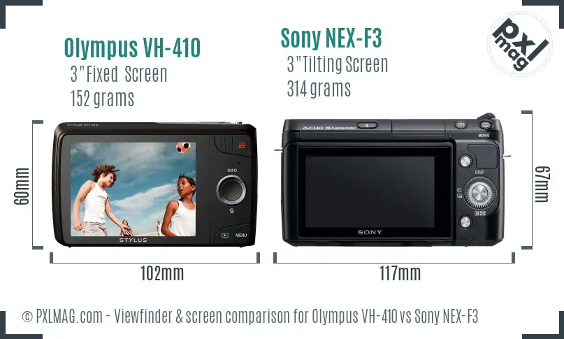Olympus VH-410 vs Sony NEX-F3 Screen and Viewfinder comparison