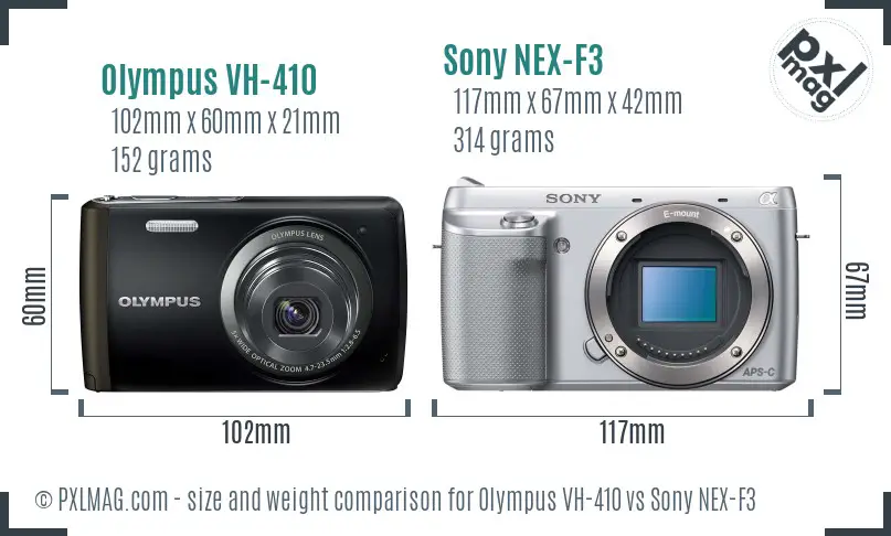 Olympus VH-410 vs Sony NEX-F3 size comparison