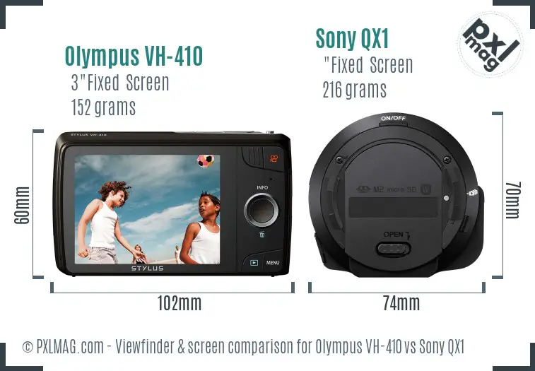 Olympus VH-410 vs Sony QX1 Screen and Viewfinder comparison