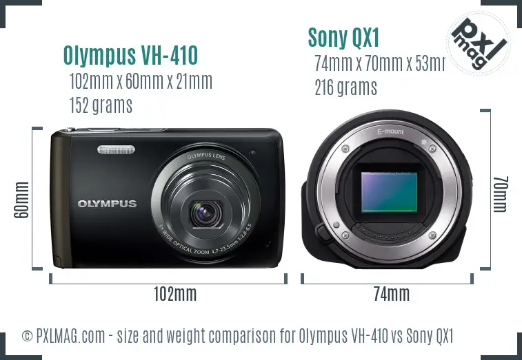 Olympus VH-410 vs Sony QX1 size comparison