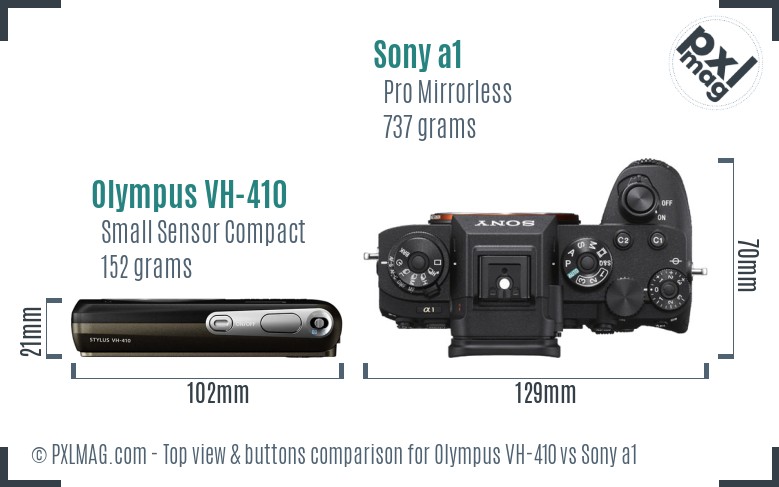 Olympus VH-410 vs Sony a1 top view buttons comparison