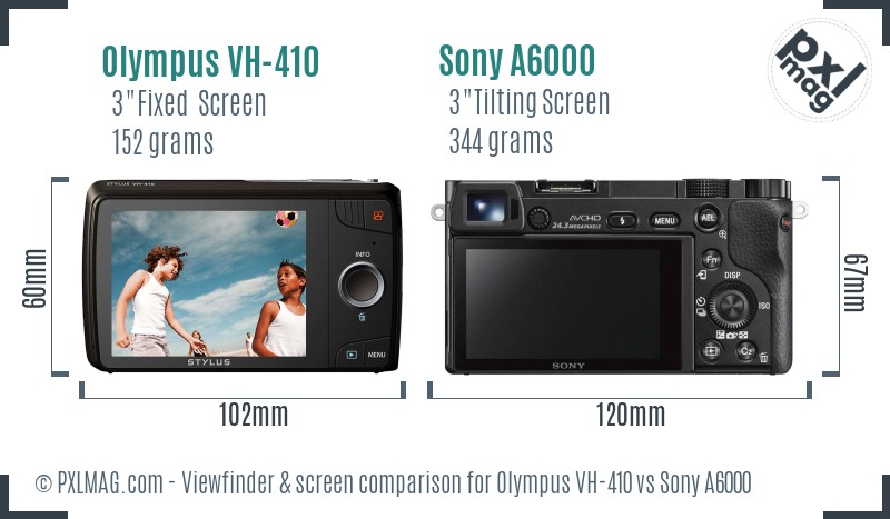 Olympus VH-410 vs Sony A6000 Screen and Viewfinder comparison