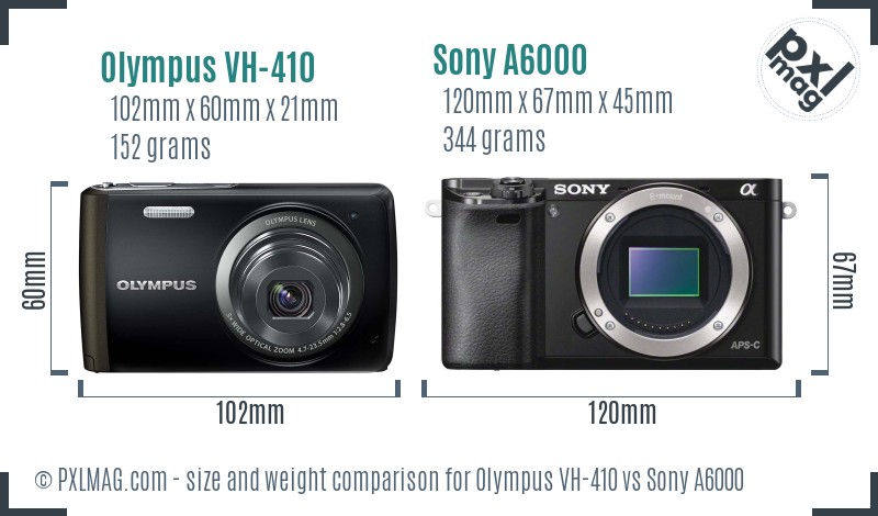 Olympus VH-410 vs Sony A6000 size comparison