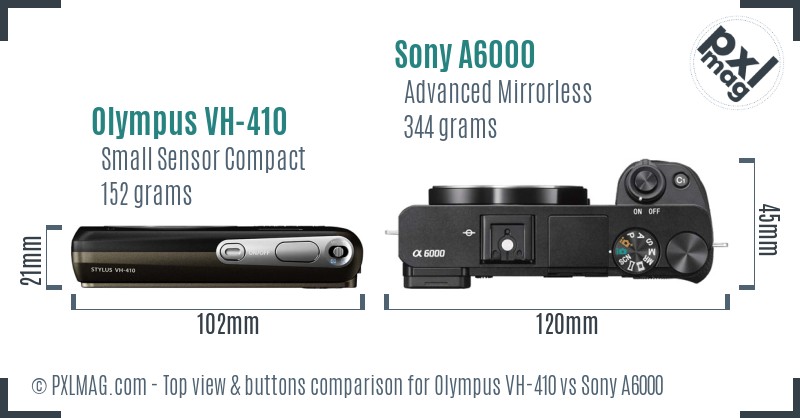 Olympus VH-410 vs Sony A6000 top view buttons comparison