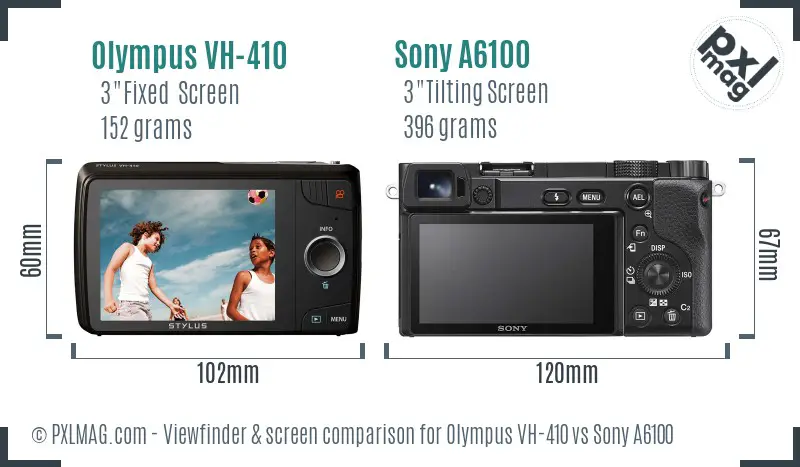Olympus VH-410 vs Sony A6100 Screen and Viewfinder comparison