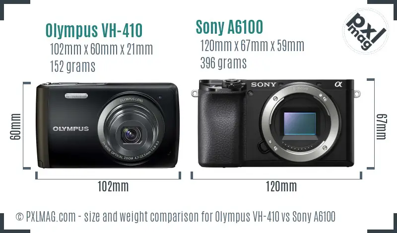 Olympus VH-410 vs Sony A6100 size comparison