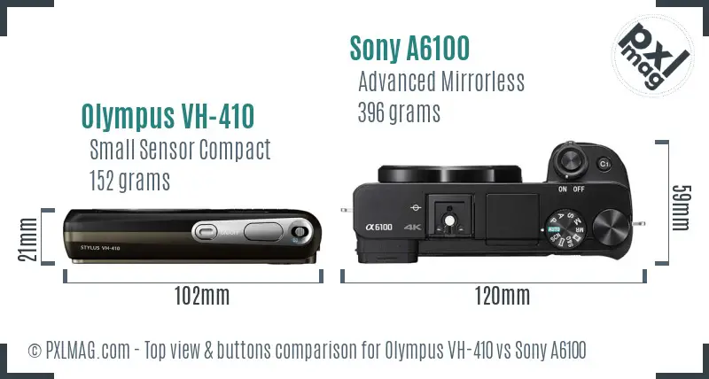 Olympus VH-410 vs Sony A6100 top view buttons comparison