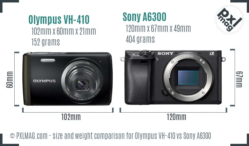 Olympus VH-410 vs Sony A6300 size comparison