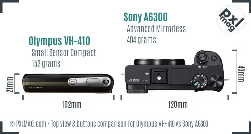 Olympus VH-410 vs Sony A6300 top view buttons comparison