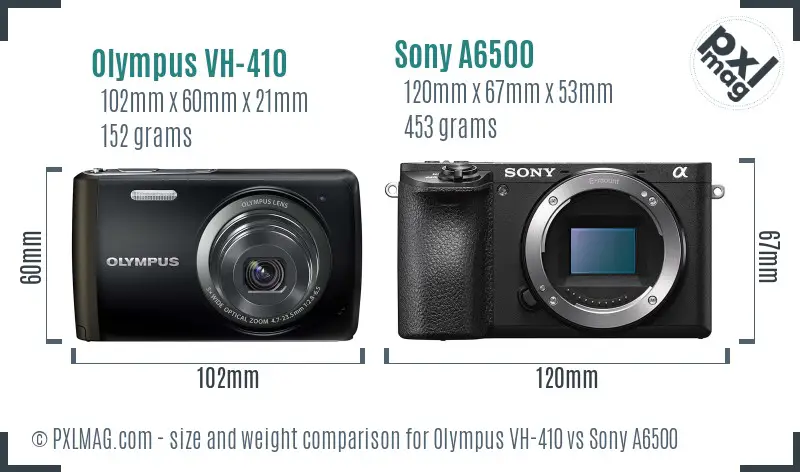 Olympus VH-410 vs Sony A6500 size comparison