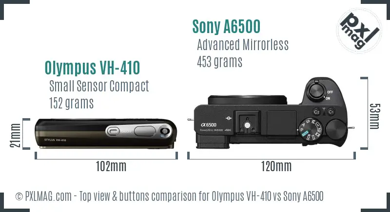 Olympus VH-410 vs Sony A6500 top view buttons comparison