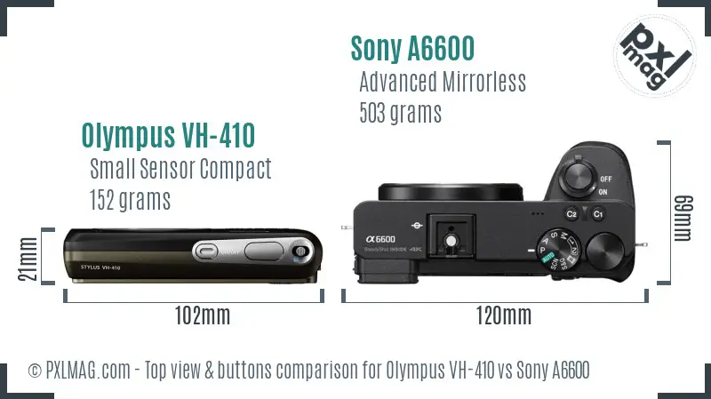 Olympus VH-410 vs Sony A6600 top view buttons comparison