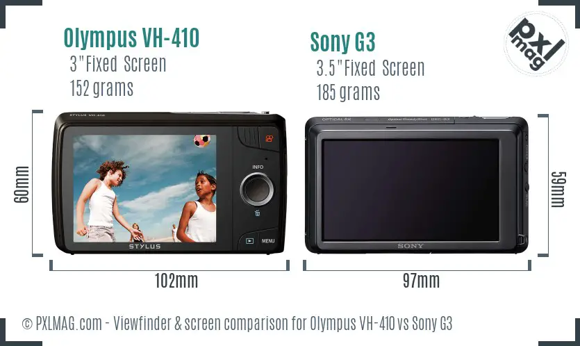 Olympus VH-410 vs Sony G3 Screen and Viewfinder comparison
