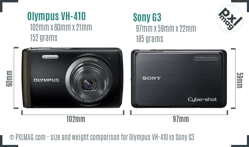 Olympus VH-410 vs Sony G3 size comparison