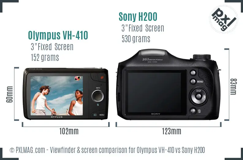 Olympus VH-410 vs Sony H200 Screen and Viewfinder comparison