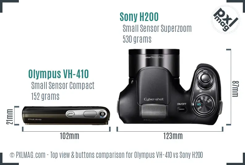 Olympus VH-410 vs Sony H200 top view buttons comparison
