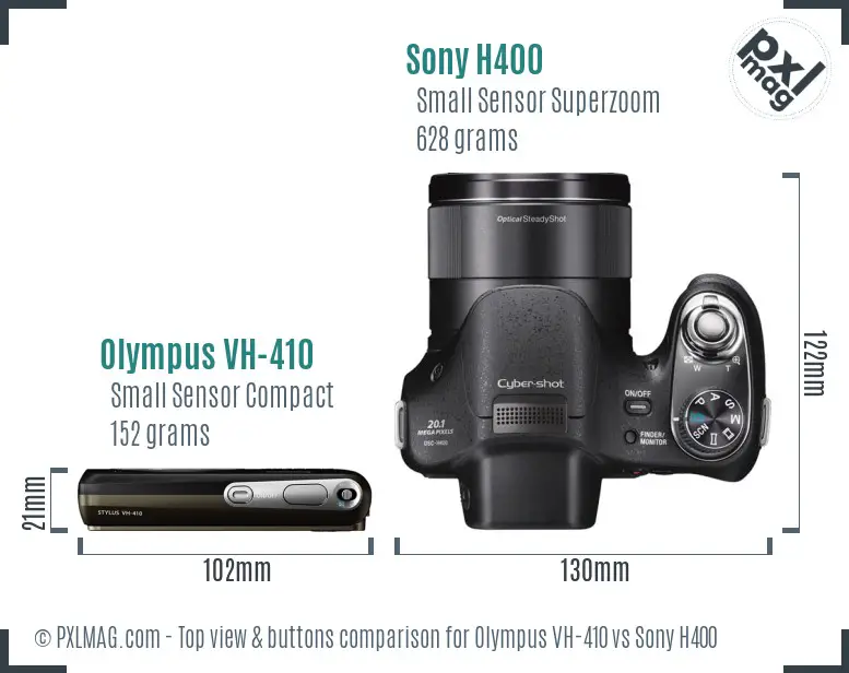 Olympus VH-410 vs Sony H400 top view buttons comparison