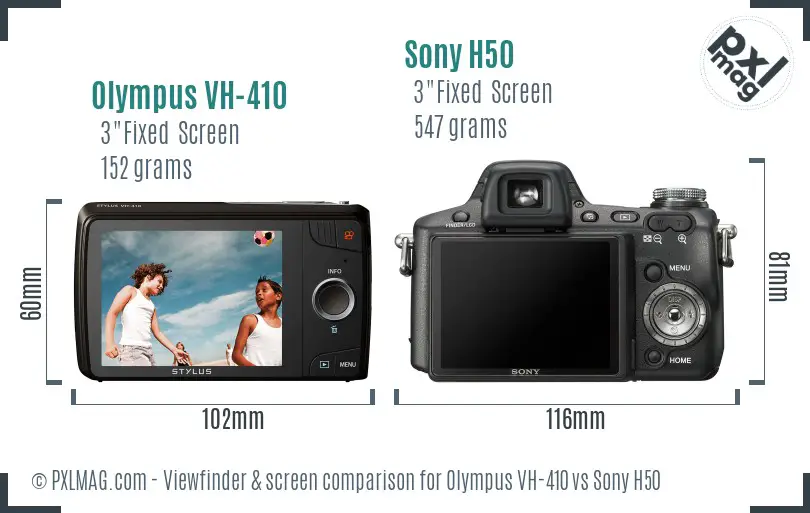 Olympus VH-410 vs Sony H50 Screen and Viewfinder comparison