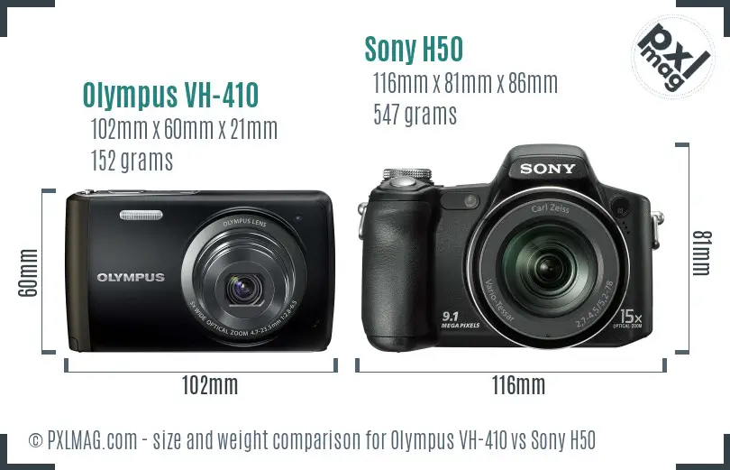 Olympus VH-410 vs Sony H50 size comparison