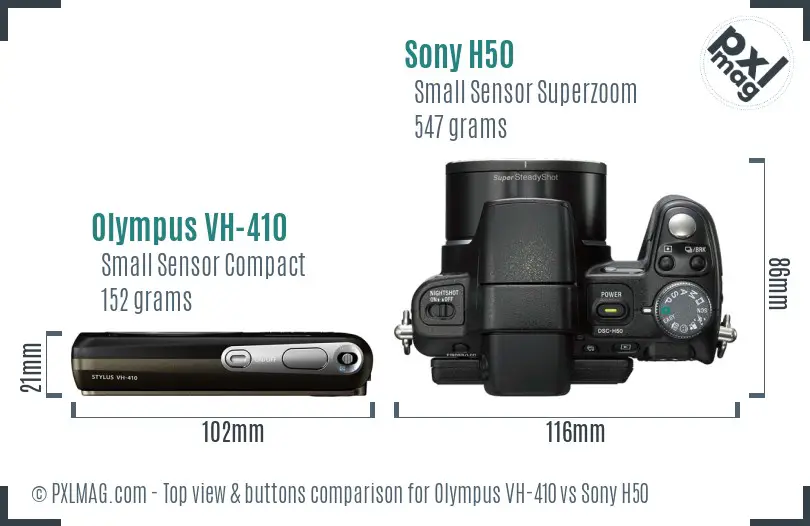 Olympus VH-410 vs Sony H50 top view buttons comparison