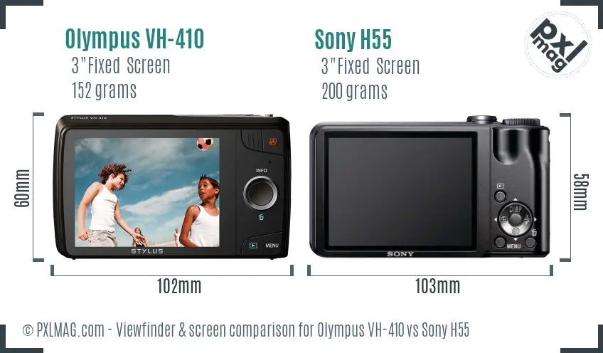 Olympus VH-410 vs Sony H55 Screen and Viewfinder comparison