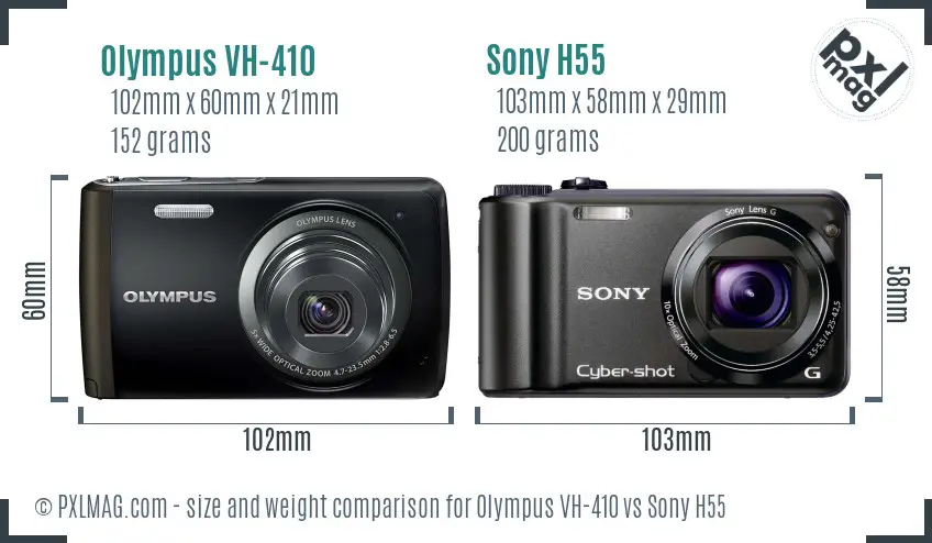 Olympus VH-410 vs Sony H55 size comparison