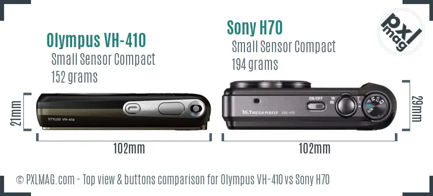 Olympus VH-410 vs Sony H70 top view buttons comparison