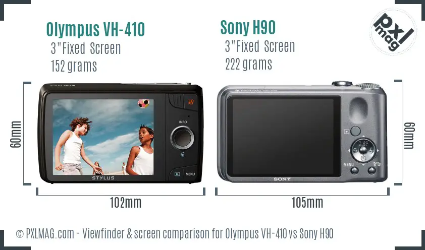 Olympus VH-410 vs Sony H90 Screen and Viewfinder comparison