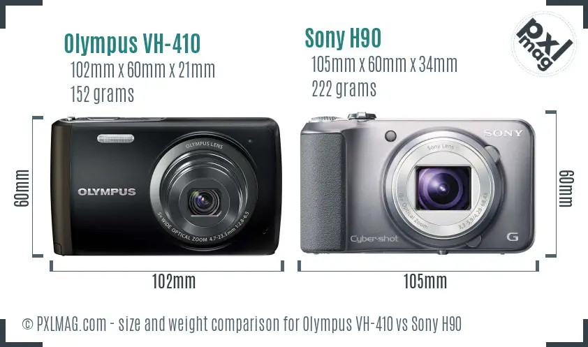 Olympus VH-410 vs Sony H90 size comparison