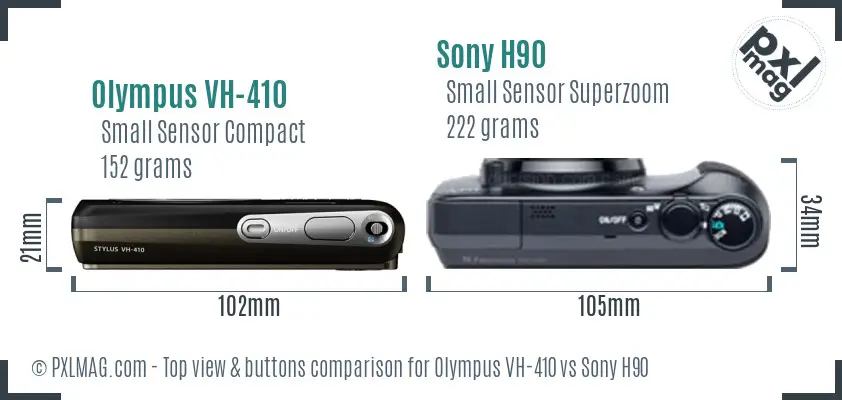 Olympus VH-410 vs Sony H90 top view buttons comparison