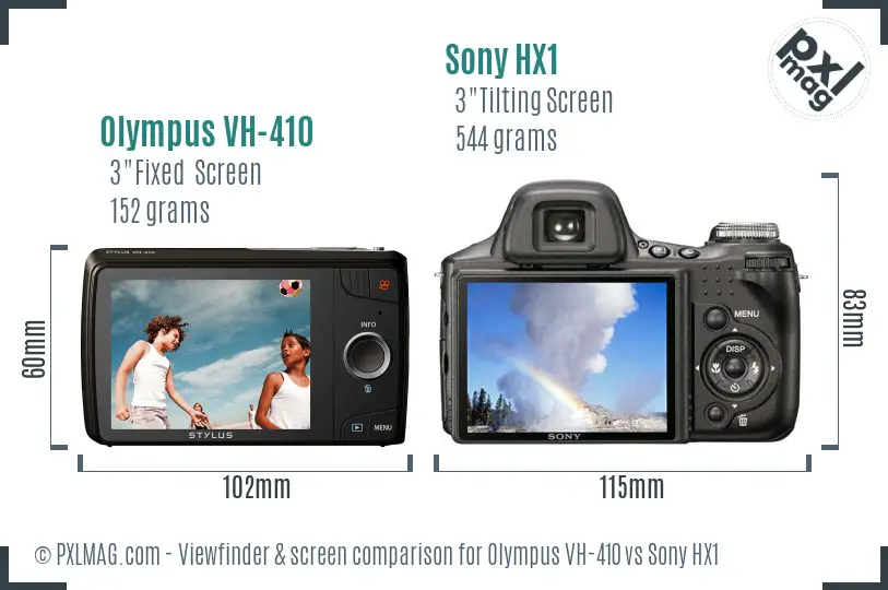 Olympus VH-410 vs Sony HX1 Screen and Viewfinder comparison