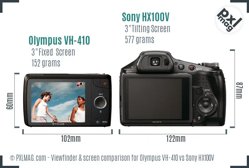 Olympus VH-410 vs Sony HX100V Screen and Viewfinder comparison