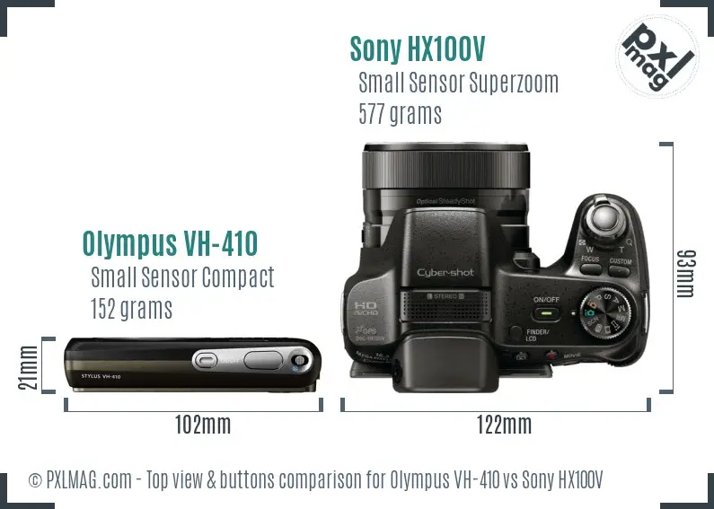 Olympus VH-410 vs Sony HX100V top view buttons comparison