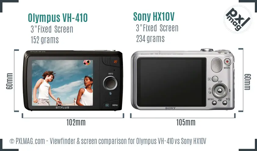 Olympus VH-410 vs Sony HX10V Screen and Viewfinder comparison