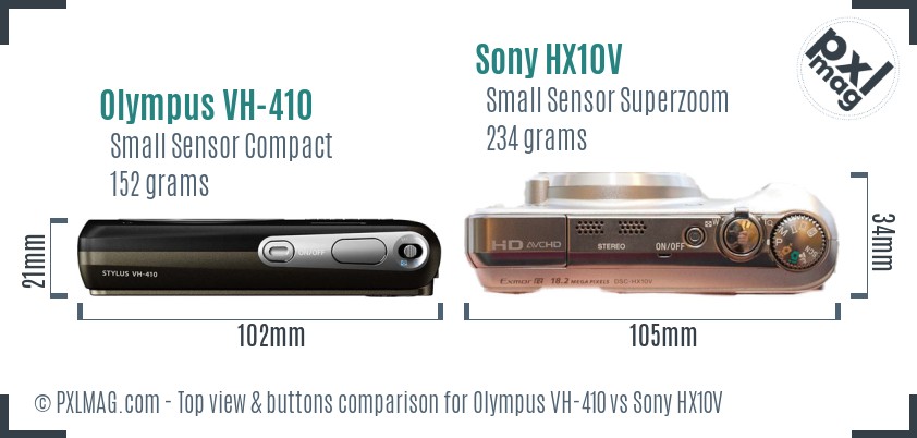 Olympus VH-410 vs Sony HX10V top view buttons comparison